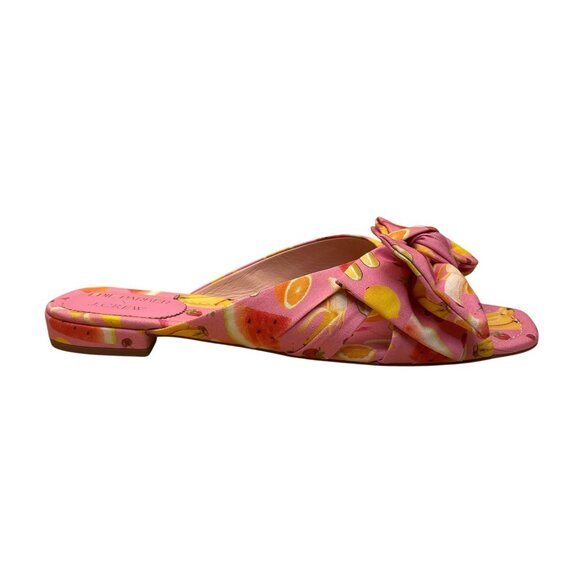 Edie Parker X J.Crew Womens Pink Fruit Print Bow Slip-On Flat Sandals Size 8.5 - Picture 1 of 9
